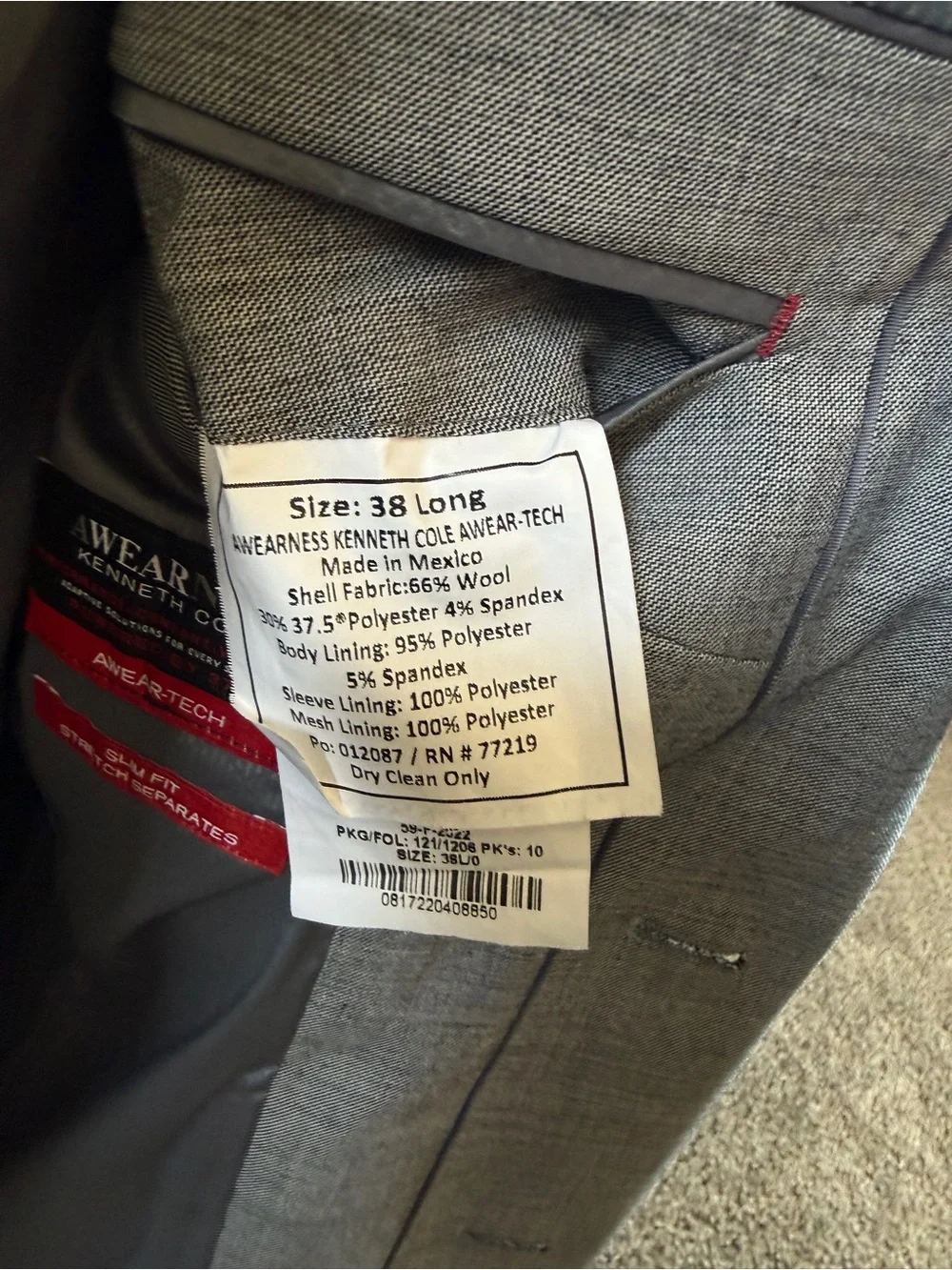Awareness Kenneth Cole Men's Light Gray Blazer 38L
